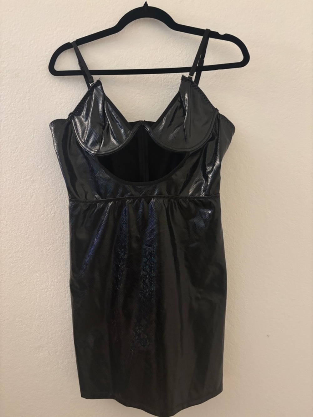 Black Shiny Faux Leather Bodycon Dress